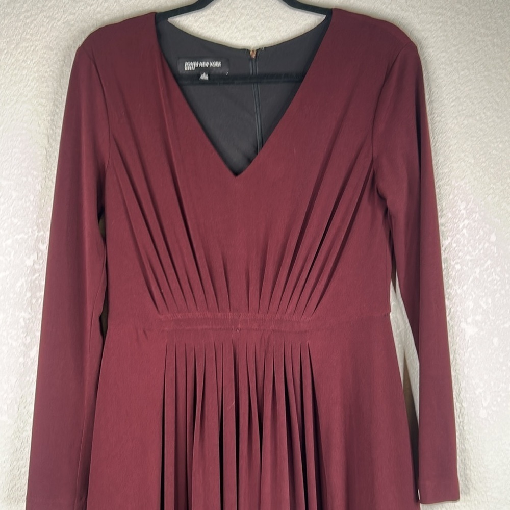Jones New York Burgundy V-Neck Special Occasion Gathered Waist Maxi Dress Size 4 - Picture 2 of 7